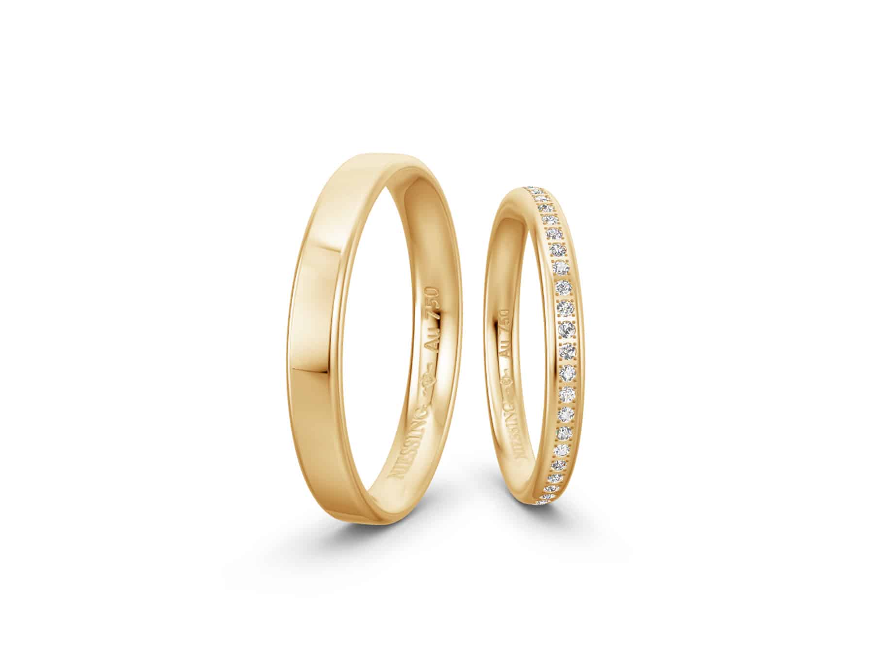 Niessing Trauring Soft-Cube in Gelbgold und Brillanten