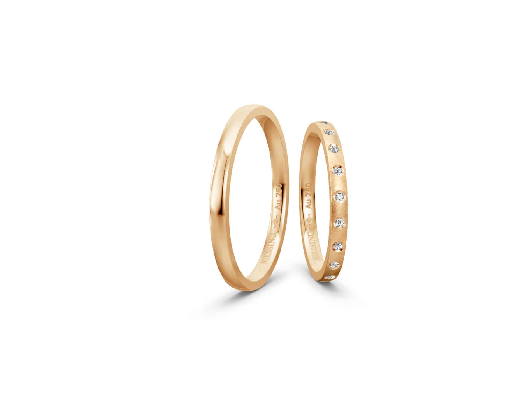Niessing Trauring Tonneau in Roségold und Brillanten